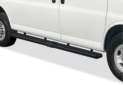 APS Premium 6in Stainless Steel Black Running Boards Compatible with Chevy Express GMC Savana 1500 2500 3500 2003-2026 Full Size Van 3-Door (Nerf Bars Side Steps Side Bars)
