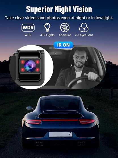 3 Channel 5G WiFi Dash Cam, 4K+1080P+1080P Dash Cam Front and Rear with 64GB Card, Dash Camera for Car with HDR IR Night Vision, G-Sensor, 24/7 Parking Mode, WDR, Support 128GB Max - Silver
