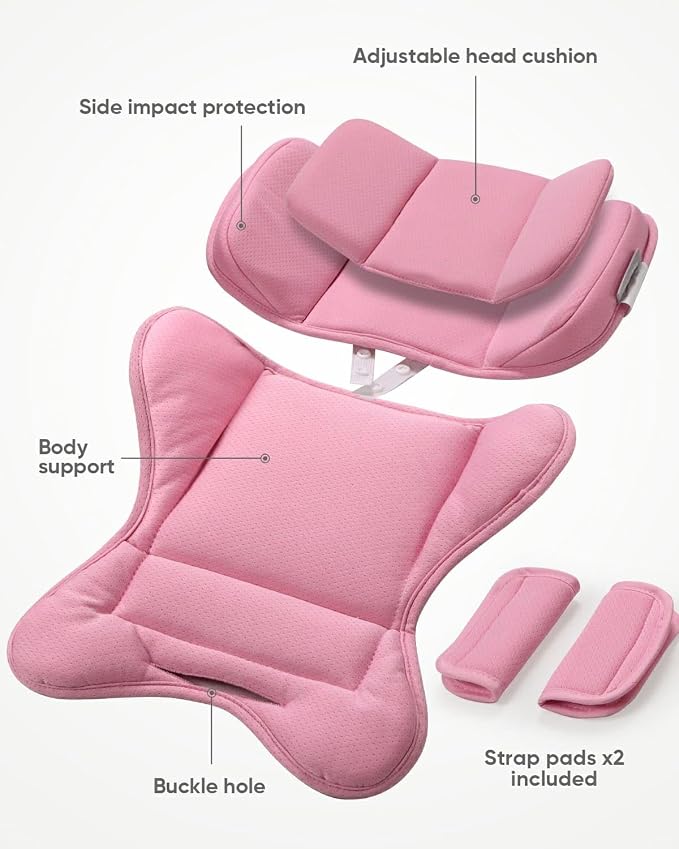 TinlyFinly Infant Insert Compatible with Doona, Graco, Britax, Chicco, Evenflo Car Seat, Adjustable Baby Head Body Support Cushion for Newborn to Toddler, Fits Infant Car Seat and Stroller (Pink)