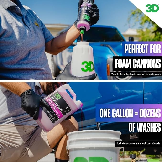 3D Wash N Wax Car Wash Soap - pH Balanced, Easy Rinse, Scratch Free Soap with Wax Protection - 1 Gallon
