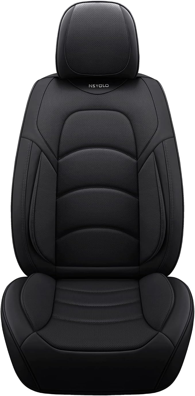 NS YOLO Full Coverage Car Seat Covers Universal Fit for Cars SUVs Pick-up Trucks with Waterproof Leatherette in Automotive Vehicle Interior Accessories (Black, Front Pair)