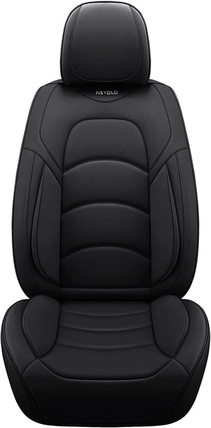 NS YOLO Full Coverage Car Seat Covers Universal Fit for Cars SUVs Pick-up Trucks with Waterproof Leatherette in Automotive Vehicle Interior Accessories (Black, Front Pair)