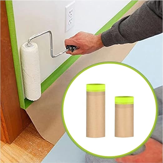 Tape and Drape, 6” x 100 feet Masking Paper for Painting, Pre-Taped Masking Paper with Adhesive, Paint Tape, Car Protection Covering Paper for Car and Furniture, Floor (2 Pack)