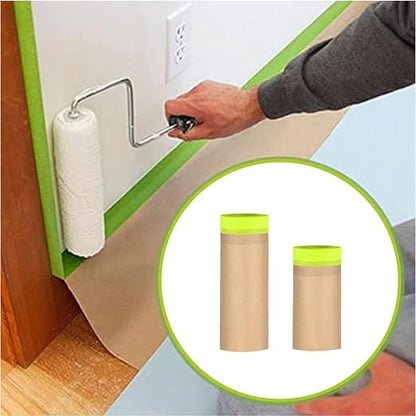 Tape and Drape, 12” x 100 feet Masking Paper for Painting, Pre-Taped Masking Paper with Adhesive, Paint Tape, Car Protection Covering Paper for Car and Furniture, Floor (2 Pack)