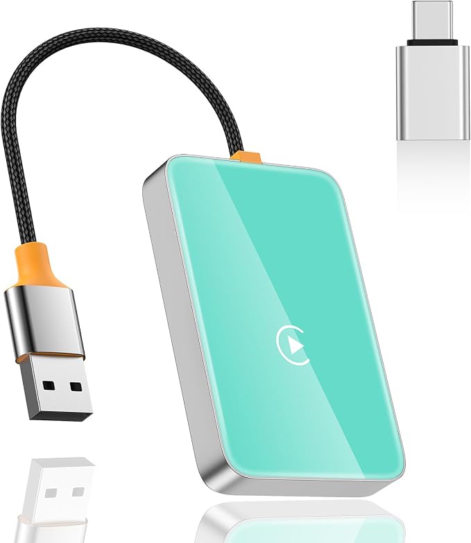 Wireless CarPlay Adapter,Covert Factory Wired to Wireless Car Play Adapter for iPhone 6+ (iOS only) Easy Setup Plug&Play,Multiple Controls,Support USB&USB-C