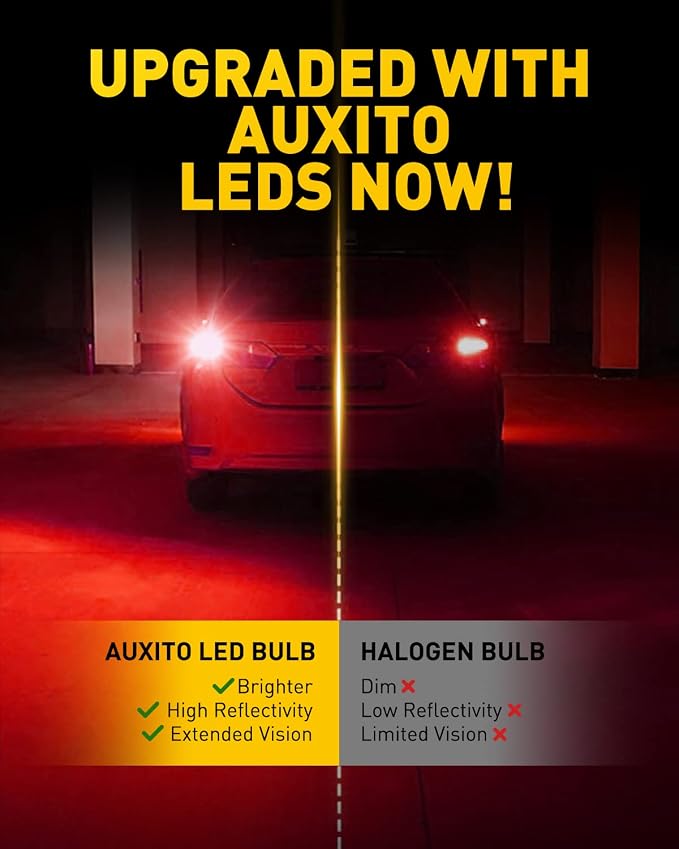 AUXITO 7443 7440 LED Bulbs Red Brake Light 400% Brighter, 7441 7444 T10 W21W Red Light Lamp for Tail Lights, Stop Brake Lights, Pack of 2
