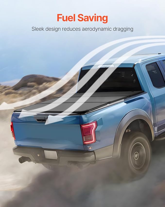 VEVOR Tri-Fold Truck Bed Tonneau Cover, Compatible with 2015-2024 Ford F-150, 6.5' (79") Bed, Only Fit 6.5' x 5.4' (79" x 65.2") Inside Bed, 400 lbs Load Capacity, LED Light, Quick Folding, Black