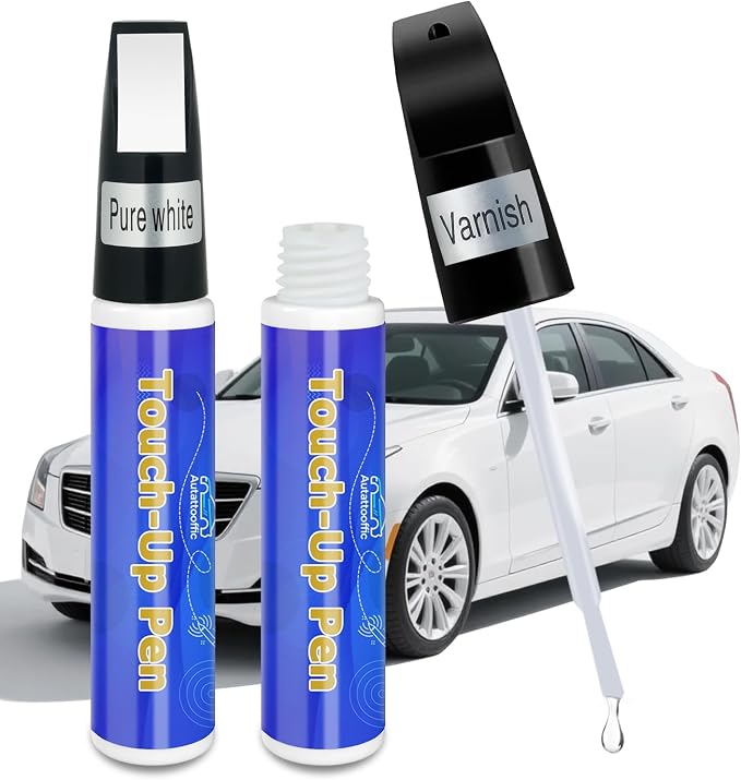White Car Paint Touch Up Pen, Touch Up Paint for Car with Varnish Clear Coat Pen 2pcs, Car Scratch Repair Pen, Lasting Auto Scratch Remover, Quick and Easy Fix Vehicles Chip Rim Scuff Repair