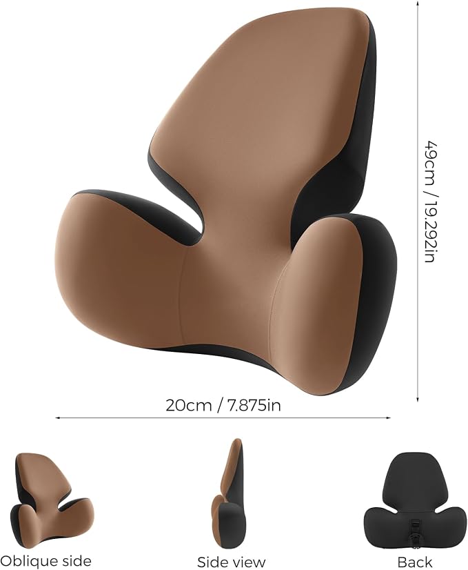 BEBAS Lumbar Support Pillow for Office Chair - Ergonomic Memory Foam Back Cushion for Lower Back Pain Relief - Washable & Breathable Cover - Fits Car Seats, Gaming Chairs & Wheelchairs (Brown)