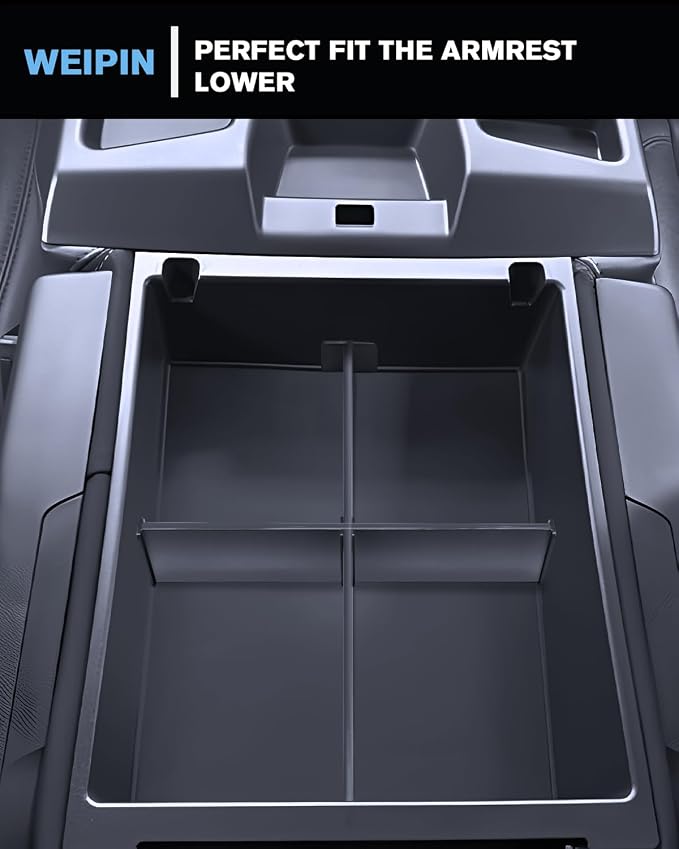 For 2PCS Center Console Tray&Dividers Compatible with 2019-2026 Chevy Silverado 1500& 2020-2026 Silverado 2500HD 3500HD (Split-Bench Folding Seat) Armrest Storage Box Console Organizer ABS Materials