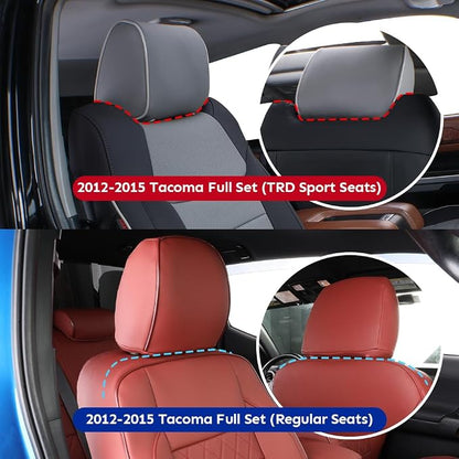 EKR Tacoma Leather Car Seat Covers Custom Fit for Toyota Tacoma 2012 2013 2014 2015 (Regular Seats) - Truck Seat Covers Full Set,Faux Leather(Black)