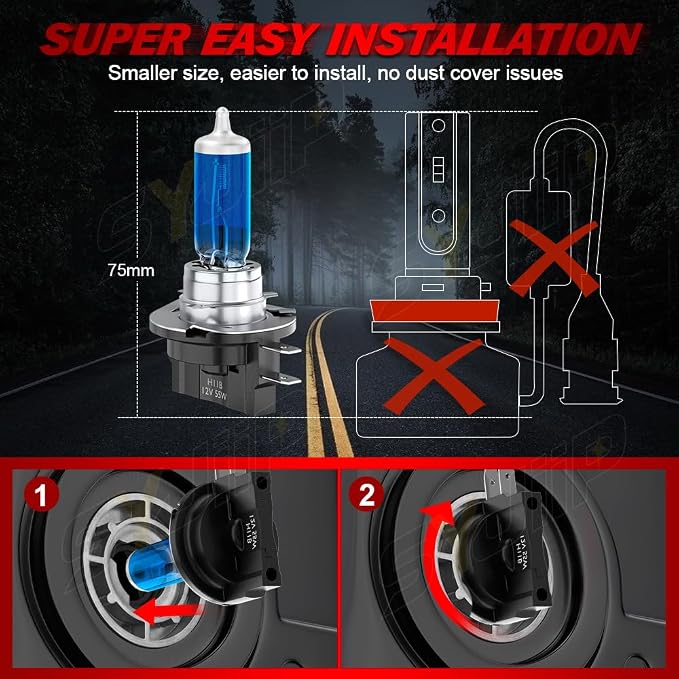 H11B Compatible for Kia Forte Headlights 2010 2011 2012 2013, Halogen H11B Headlight Bulbs Low Beam, Plug n Play, 6000K Cool White, 2-Pack