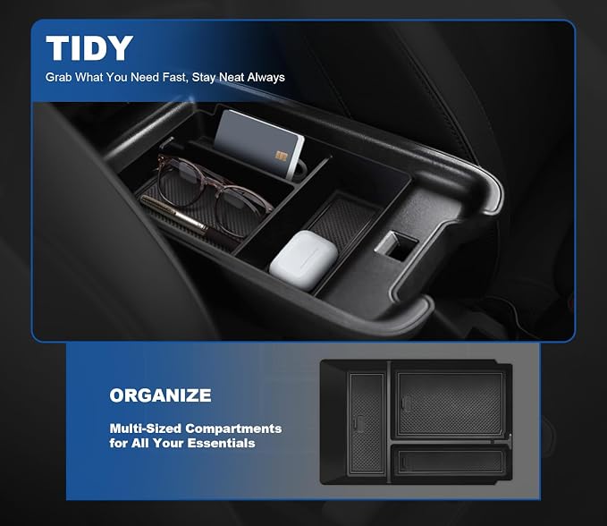 Upgrade Center Console Organizer for Hyundai Ioniq 5 2022-2025 2026 Ioniq 5 Storage Accessories with Non-Slip Liner Hyundai Ioniq 5 Center Console Organizer |Easy to Install||Keep Things Organized|