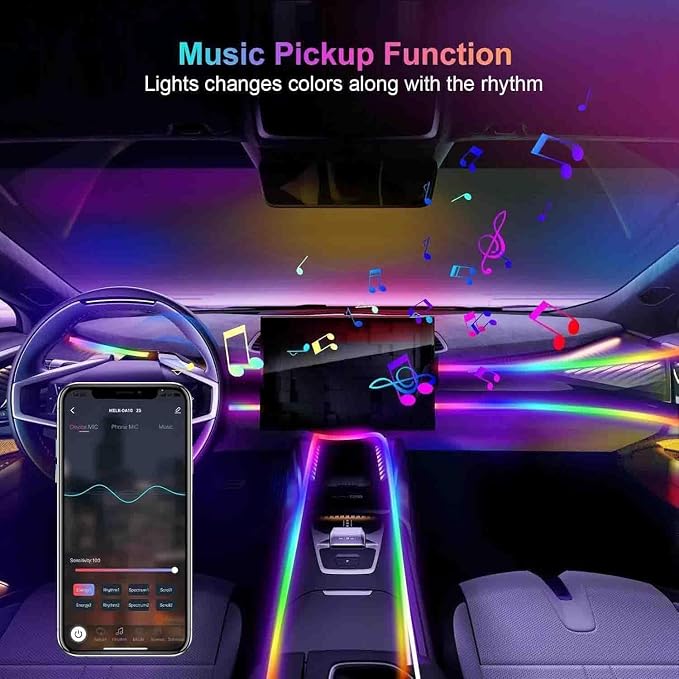 Interior Car LED Strip Lights, Acrylic LED Lights for Car with Dynamic Dreamcolor Chasing, Ambient Lighting Kits Music Sync Wireless APP and RF Remote Control (8 in 1)