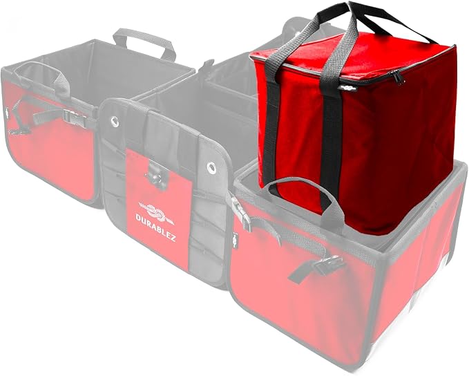 Insulated Cooler Bag for Car Trunk – Thermal Food & Drinks Carrier for Family Trips, Fits Modular Organizer Compartments – Red