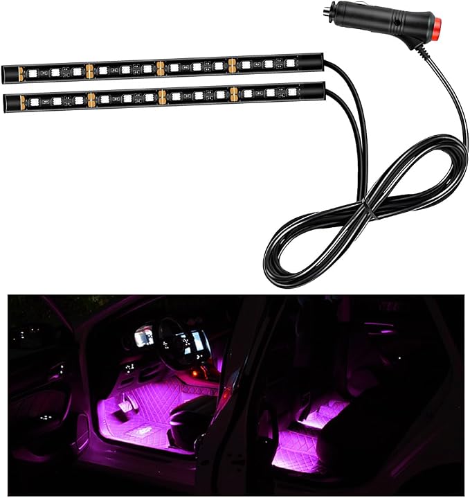 Ohleats Car LED Strip Light, 24 LED RGB Auto Interior Atmosphere Lights, Cigarette Lighter Under Dash Ambient Night Light, Interior Decorative Lamp Lighting Kit Car Accessories (Pink Purple)