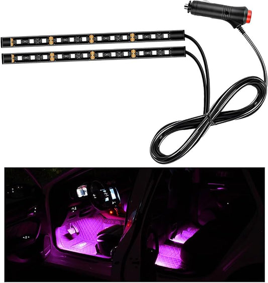 Ohleats Car LED Strip Light, 24 LED RGB Auto Interior Atmosphere Lights, Cigarette Lighter Under Dash Ambient Night Light, Interior Decorative Lamp Lighting Kit Car Accessories (Pink Purple)