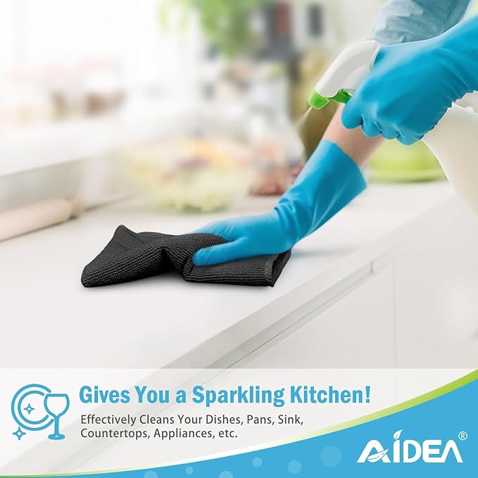AIDEA Microfiber Cleaning Cloth-600PK, Soft Microfiber Towels for Cars, Absorbent Cleaning Rags, Lint-Free Streak-Free Wash Cloths for House, Kitchen, Window(12in.x12in), Black
