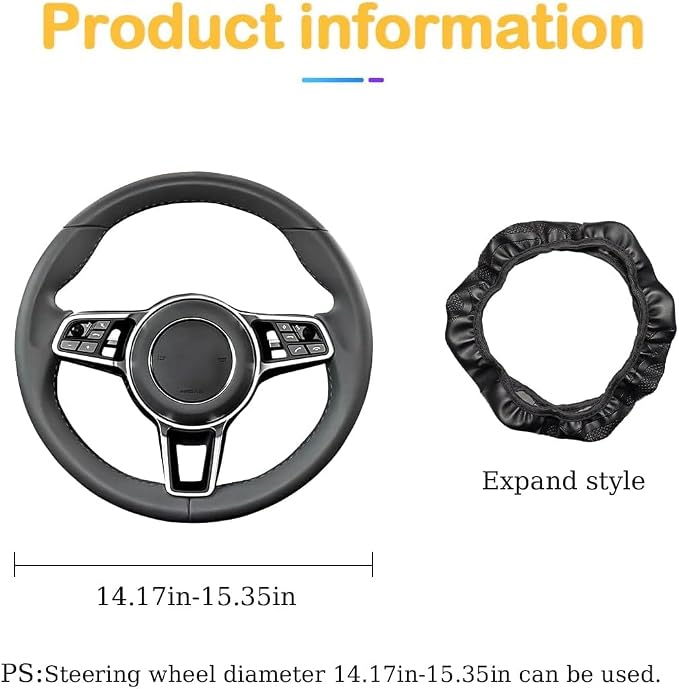 Osilly Car Steering Wheel Cover, 15 inch Carbon Fiber Microfiber PU Leather Elastic Steering Wheel Protector for Men Women, Anti-Slip Breathable Car Interior Accessories for Most Cars (Black/Orange)