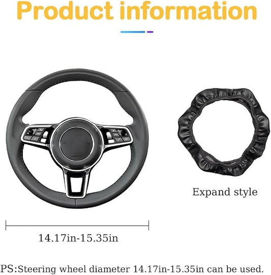 Osilly Car Steering Wheel Cover, 15 inch Carbon Fiber Microfiber PU Leather Elastic Steering Wheel Protector for Men Women, Anti-Slip Breathable Car Interior Accessories for Most Cars (Black Green)