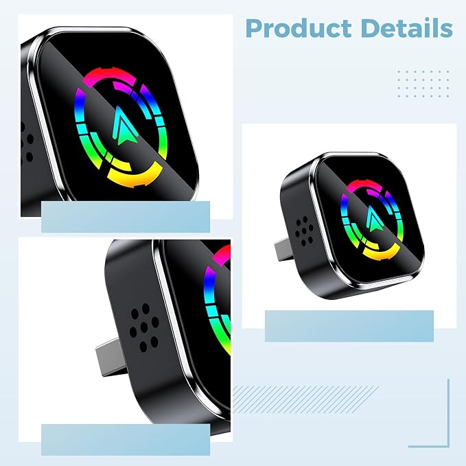 2-in-1 Wireless Adapter for Carplay and Android Auto, Aluminum & Glass, 5.8 Ghz WiFi, Compact 1.2 X 1.2 X 0.47 in / 30 X 30 X 12 Mm