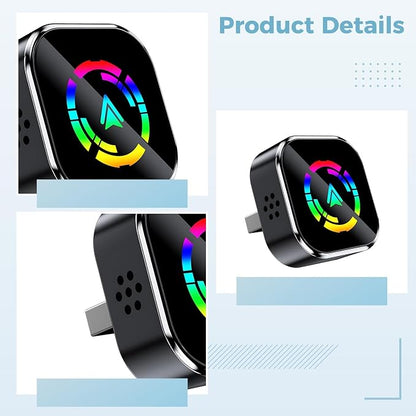 2-in-1 Wireless Adapter for Carplay and Android Auto, Aluminum & Glass, 5.8 Ghz WiFi, Compact 1.2 X 1.2 X 0.47 in / 30 X 30 X 12 Mm