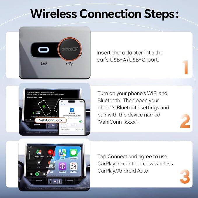 Carlinkit Mini Ultra 3 Wireless CarPlay Adapter, Wireless Android Auto Adapter, Convert OEM Wired to Wireless Dongle, USB-A/C Plug & Play, Auto-Connect, OTA Upgrade, Orange