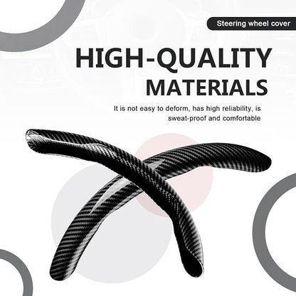 3pcs Universal Carbon Fiber Steering Wheel Cover - Anti-Slip & Segmented Design, Universal 99% Durable Steering Wheel Protector for Men and Women, Car Interior Accessory (Black)