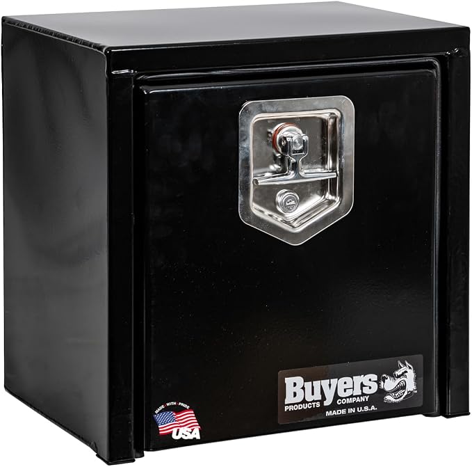 Buyers Products 1703310 Black Steel Underbody Truck Tool Box – 15 x 10 x 15 Inch - Truck Bed & Underbelly RV Storage Box, Locking T-Latch, Weather-Resistant, Heavy-Duty Flatbed Job Box, Made in USA