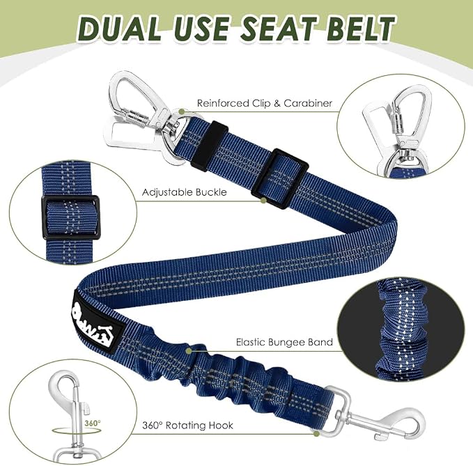 Lukovee Dog Car Harness Seat Belt, Adjustable Mesh Breathable Vest with Elastic Bungee Tether, Soft Padded 2-in-1 Safety Car Harness Seatbelt for Small Medium Large Dogs (Blue,S)