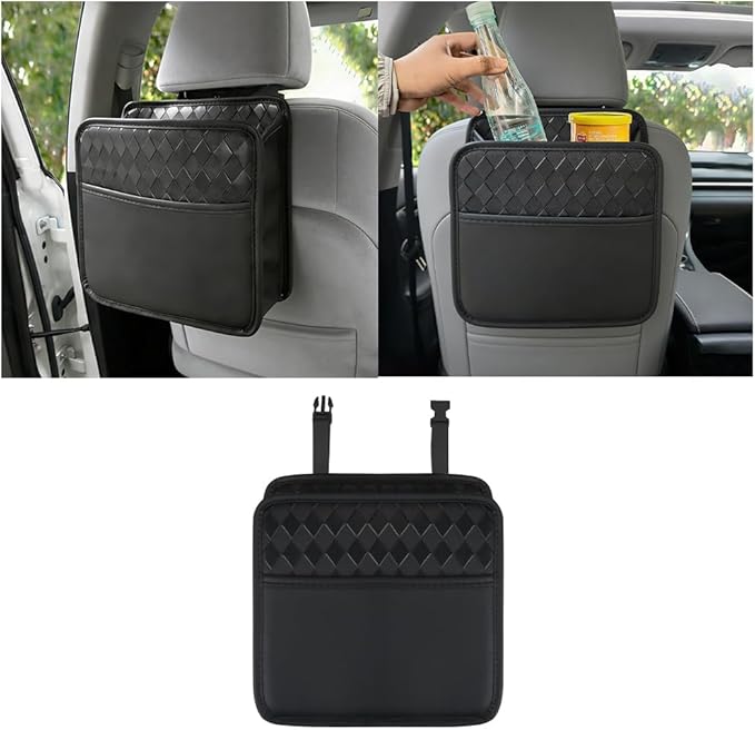 Mandark Car Seat Back Organizer, PU Leather Vehicle Backseat Hanging Storage Pocket, Multipurpose Auto Travel Essentials Accessories for Kids & Adults, Universal for Most Cars (Style 3-Black)