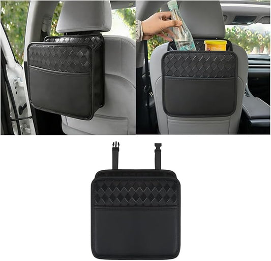 Mandark Car Seat Back Organizer, PU Leather Vehicle Backseat Hanging Storage Pocket, Multipurpose Auto Travel Essentials Accessories for Kids & Adults, Universal for Most Cars (Style 3-Black)