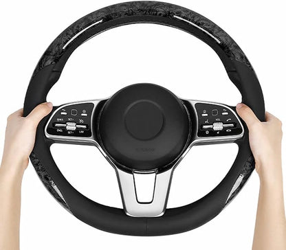 KAFEEK Wood Grain Steering Wheel Cover Microfiber Leather Universal 14 1/2-15 inch, Car Steering Wheel Cover Men Women, Comfortable, Anti-Slip, Odorless, Black