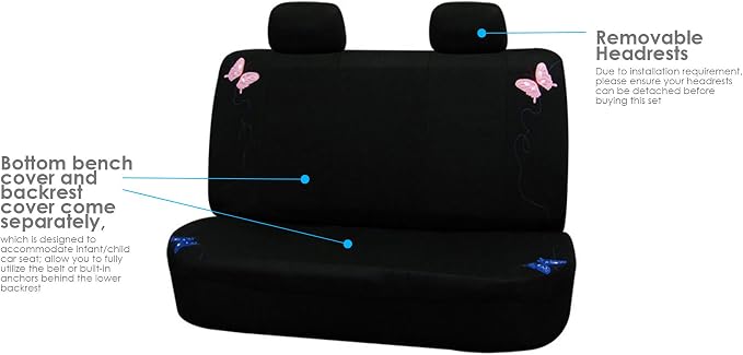 FH Group Car Seat Covers Butterfly Embroidered Seat Covers Front Set with Gift - Universal Fit for Cars, Trucks & SUVs (Black) FB055115