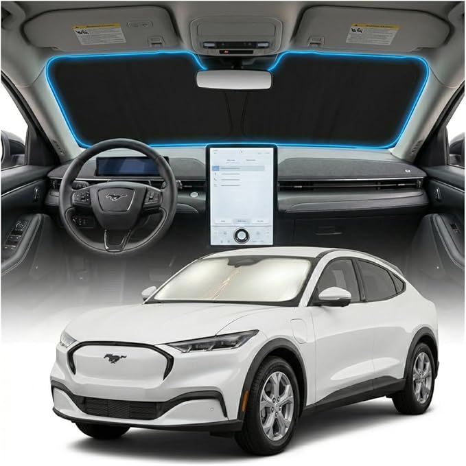 for Ford Mustag Mach-E Sun Shade Windshield Cover - Custom Fit Mustag Mach-E Accessories 2021-2025 2026 Sunshade Foldable UV Protection & Heat Shield Sun Visor Accessories