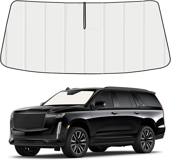 Windshield Sun Shade for Chevy Suburban/Tahoe 2021-2026,GMC Yukon/Yukon XL/Cadillac Escalade/Escalade ESV 2021-2026, Folding Design Blocks Heat & UV Rays Maintain Cool Interior and Save Spac