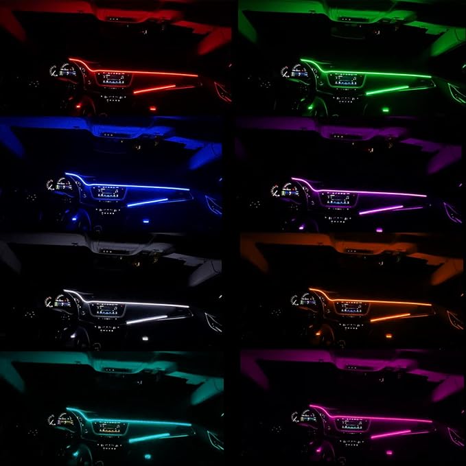 LED Interior Car Strip Light, Multicolor RGB 6 in 1 Optic Ambient Lighting Kits，Dual Control with Switch and A P P, Neon Lights On Car Dashboard with Music Sync Mode (6 in 1)