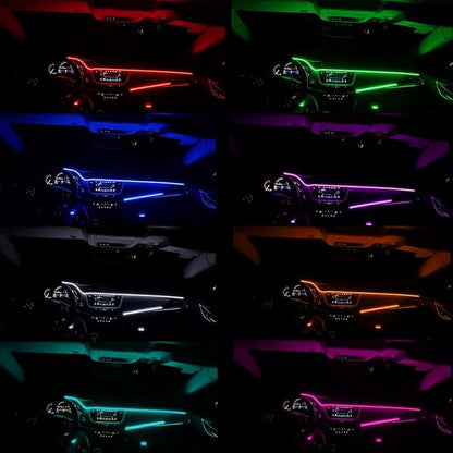 LED Interior Car Strip Light, Multicolor RGB 6 in 1 Optic Ambient Lighting Kits，Dual Control with Switch and A P P, Neon Lights On Car Dashboard with Music Sync Mode (6 in 1)