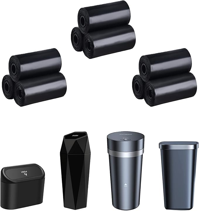 Mini Trash Bags, [9 Roll] Car Trash Bag,[PE]Mini Garbage Bags for Car Trash Can with Tear-Resistant Black Discreet Design Perfect Waste Disposal for Pet Home Office On-The-Go Travel