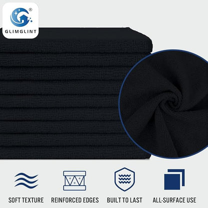GLIMGLINT Black Microfiber Cleaning Cloth,150PK Reusable Cleaning Rags,Highly Absorbent Shop Rags Bulk,All-Purpose Car Cleaning Towels for TV Screen, Kitchen, Bathroom, Restaurant, Garage, 14"X12"