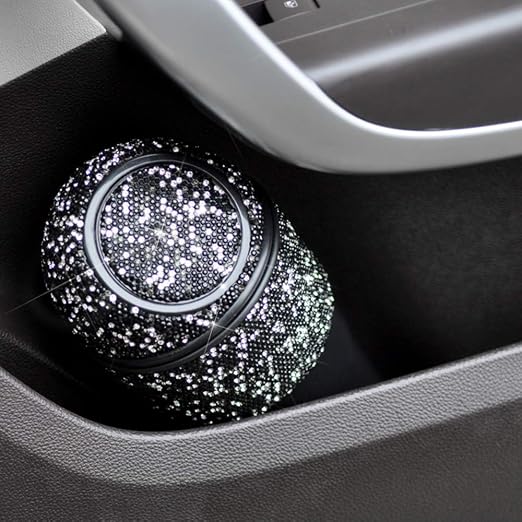 Bling Rhinestone Auto Garbage Can Car Trash Can with Lid Mini Garbage Bin for Automotive Car, Home, Office, Kitchen, Bedroom (C)
