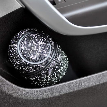 Bling Rhinestone Auto Garbage Can Car Trash Can with Lid Mini Garbage Bin for Automotive Car, Home, Office, Kitchen, Bedroom (C)