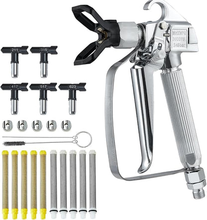VEVOR Airless Paint Spray Gun, 3600PSI High Pressure Airless Paint Sprayer Gun with 5 Tips, 211, 315, 417, 517, 623, Swivel Joint Airless Spray Gun Kit with Filters, Cleaning Needle and Brush