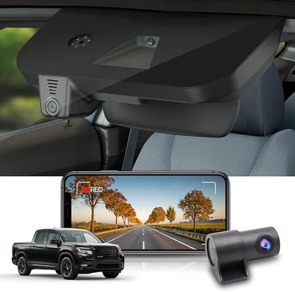 Fitcamx Front 2K+Rear 1080P Dash Cam for 2017-2026 Honda Ridgeline RT RTS RTL Trail Sport Black Edition (DZ-0337), OEM Look, Dual HD Video, WiFi & APP, Loop Recording, G-Sensor, Easy to Set, 64GB