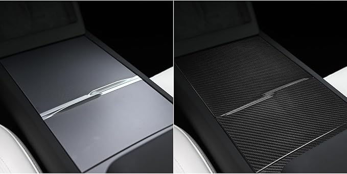 NVCNX Hard Rigid Real Carbon Fiber for Tesla New Model 3/Y Highland 2024-2026 for Juniper 2025 2026 Accessories Center Console Cup Holder Organizer Panel Cover Interior Trim 3PCs - Glossy Carbon
