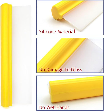 12 Inch Silicone Water Blade Car Squeegee -Yellow Windshield Squeegee, Glass Squeegee, Streak-Free, T-Bar Flexible Fast Drying for Auto Wash, Bathroom, Glass Doors