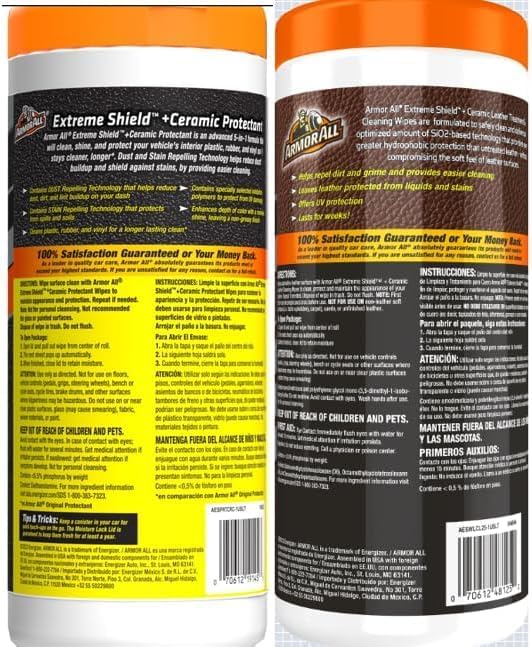 Armor All Ceramic Car Leather Cleaning Wipes, Use on Heated Seats and Leather Surfaces, Includes Ceramic Leather and Extreme Protectant Wipes - 2 Count