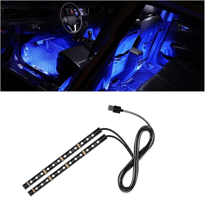 Universal Car LED Strip Light, USB Port Auto Interior Decorative Lamp, 12V Under Dash Ambient Night Light, 24 LEDs RGB Neon Interior Atmosphere Lights, LED Ambient Lights for Car SUV (Blue, USB)