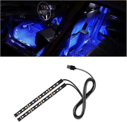 Universal Car LED Strip Light, USB Port Auto Interior Decorative Lamp, 12V Under Dash Ambient Night Light, 24 LEDs RGB Neon Interior Atmosphere Lights, LED Ambient Lights for Car SUV (Blue, USB)