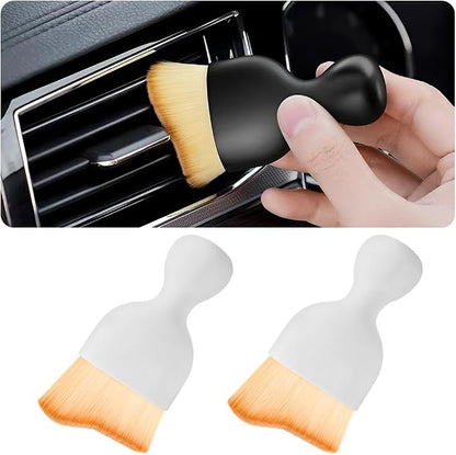 Blilo 2PCS Car Interior Detailing Brush with Dust Cover, Auto Soft Hair Cleaning Brushes, Scratch Free Curved Dirt Collectors, for Vehicle Dashboard Air Conditioner Vents Leather Computer (White/2PCS)
